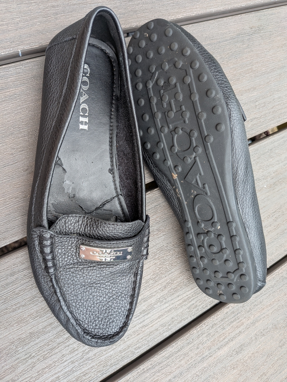 Coach Black Pebbled Leather Slip-On Loafers with Logo Plaque - Picture 8 of 11